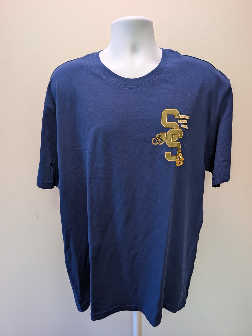 Scotch & Soda Amsterdam Navy Blue Graphic Varsity Tee Shirt Men's XL